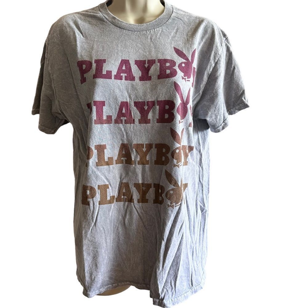 Playboy ~ Grey Tshirt ~ size Medium ~ distressed look knit